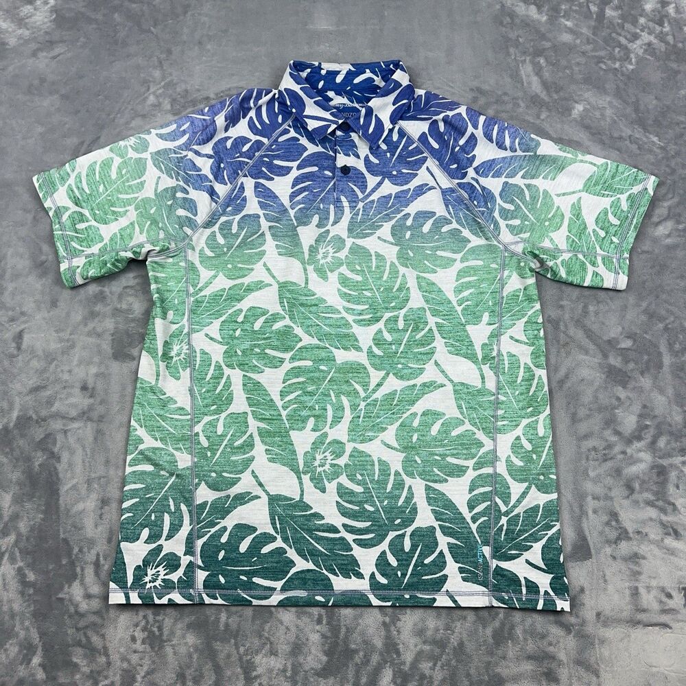 Tommy Bahama Polo Shirt Mens Size M Islandzone Ombre Hideaway Green Blue UPF 30